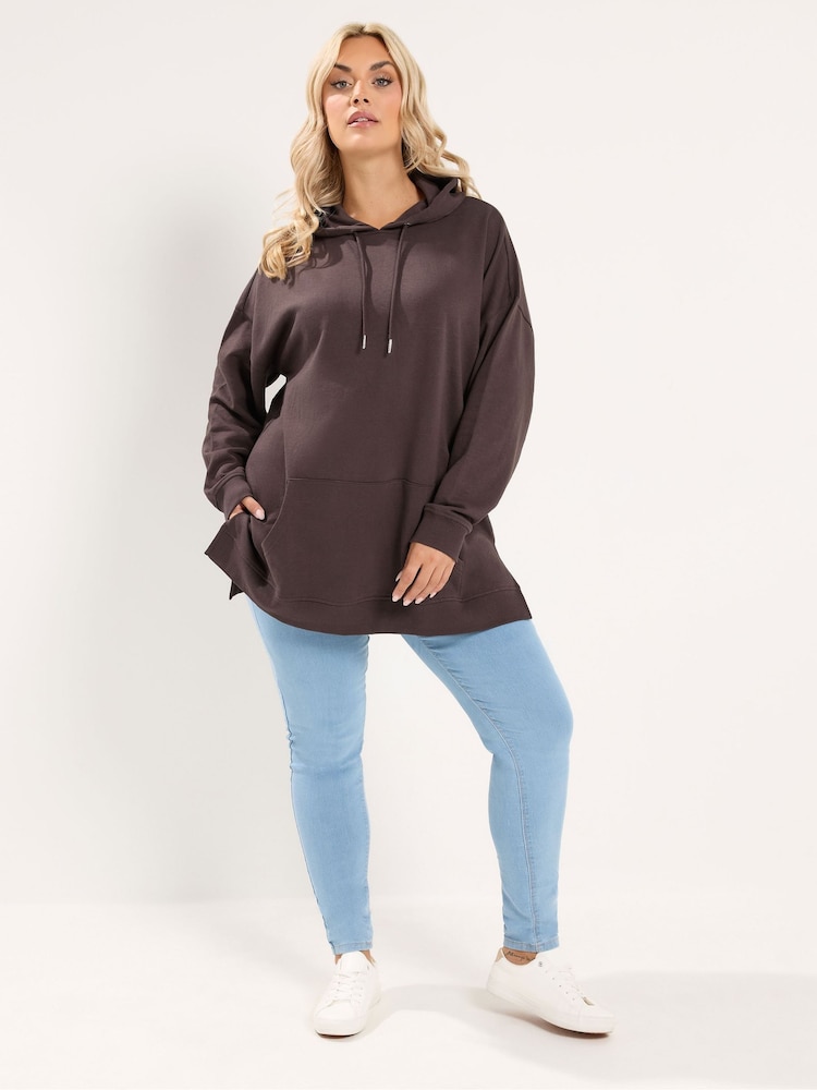 Yours Curve Brown Drawstring Hoodie - Image 2 of 6 Yours Curve Brown Drawstring Hoodie - Image 2 of 6