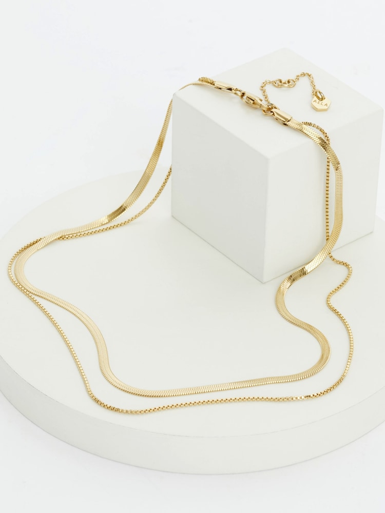 Aela Gold Plated Waterproof Stainless Steel Snake 2 Row Chain Necklace - Image 1 of 2