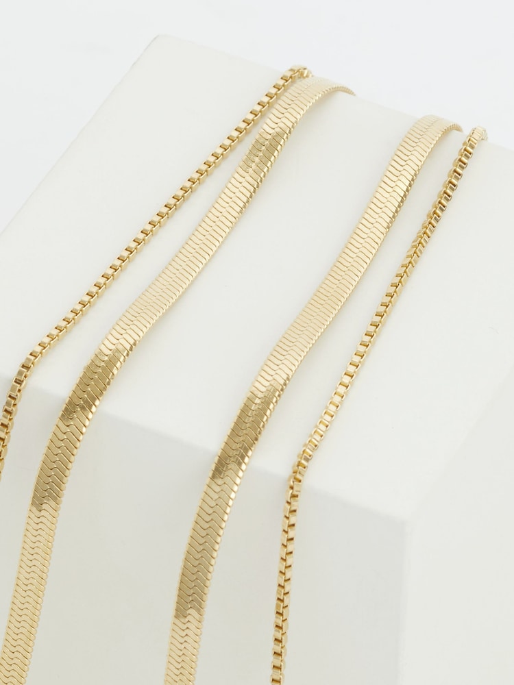 Aela Gold Plated Waterproof Stainless Steel Snake 2 Row Chain Necklace - Image 2 of 2
