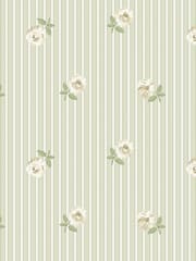 Cath Kidston Sage Rose Spaced Stripe 10M Wallpaper - Image 2 of 5