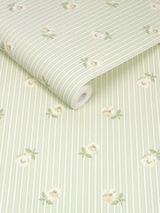 Cath Kidston Sage Rose Spaced Stripe 10M Wallpaper - Image 3 of 5