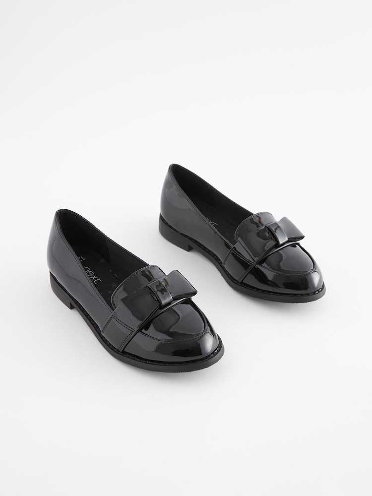 Black Patent School Bow Loafers - Image 1 of 6