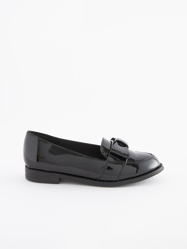 Black Patent School Bow Loafers - Image 2 of 6