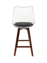 Fusion Living Black Soho Clear Plastic Bar Stool with Dark Wood Legs - Image 3 of 5