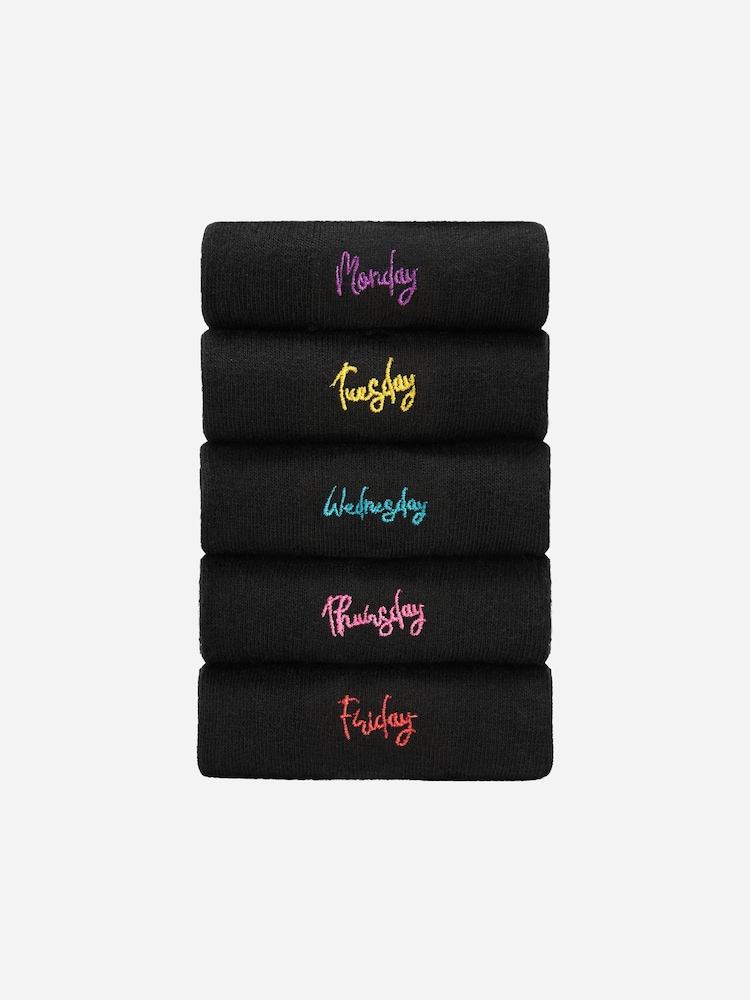 Days Of The Week Embroidered Motif Ankle Socks 5 Pack - Image 1 of 6