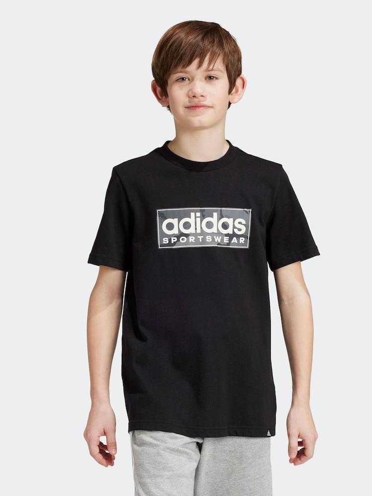 adidas Black Kids Sportswear 100% Cotton Camo Linear Graphic T-Shirt - Image 1 of 11