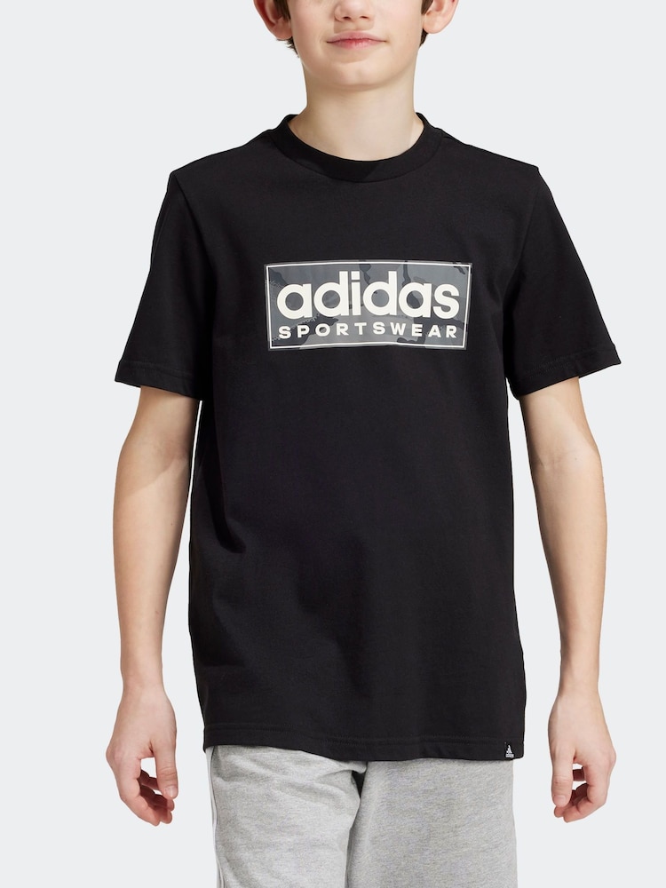 adidas Black Kids Sportswear 100% Cotton Camo Linear Graphic T-Shirt - Image 2 of 11