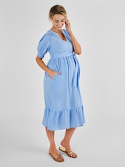 JoJo Maman Bébé Blue Linen Blend Maternity Midi Dress - Image 2 of 4