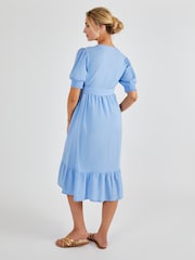JoJo Maman Bébé Blue Linen Blend Maternity Midi Dress - Image 3 of 4
