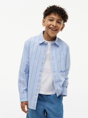 Tommy Hilfiger Blue Regular Fit Stripe Logo Embroidery Poplin Shirt - Image 1 of 6
