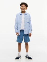 Tommy Hilfiger Blue Regular Fit Stripe Logo Embroidery Poplin Shirt - Image 3 of 6
