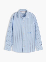Tommy Hilfiger Blue Regular Fit Stripe Logo Embroidery Poplin Shirt - Image 5 of 6