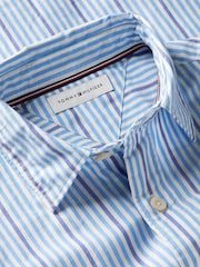 Tommy Hilfiger Blue Regular Fit Stripe Logo Embroidery Poplin Shirt - Image 6 of 6