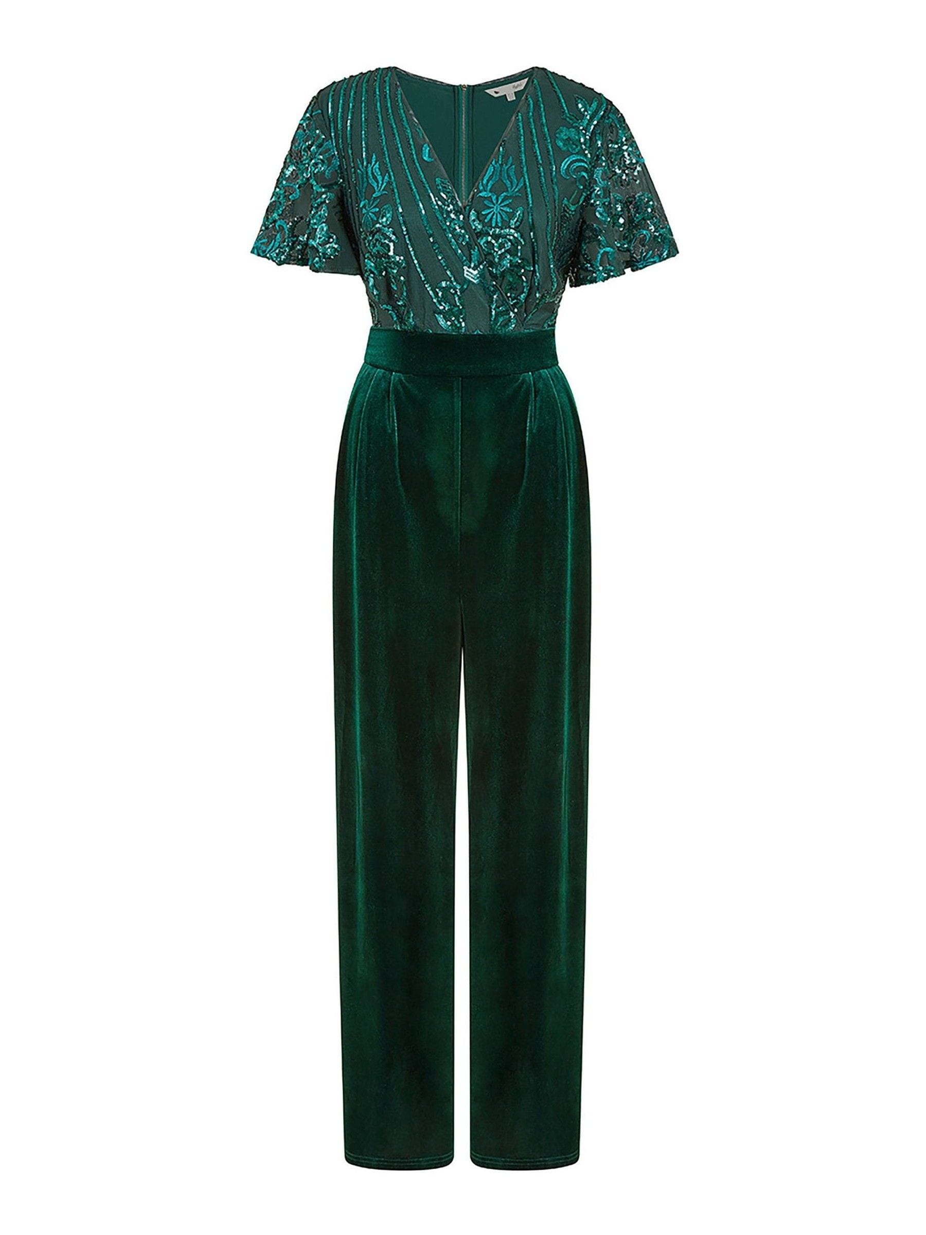 Buy Yumi Green Sequin Embellished Velvet Jumpsuit With Angel Sleeves from the Next UK online shop