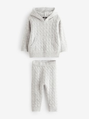 Grey Cable Knit Hoodie and Jogger Set (3mths-7yrs) - Image 2 of 2