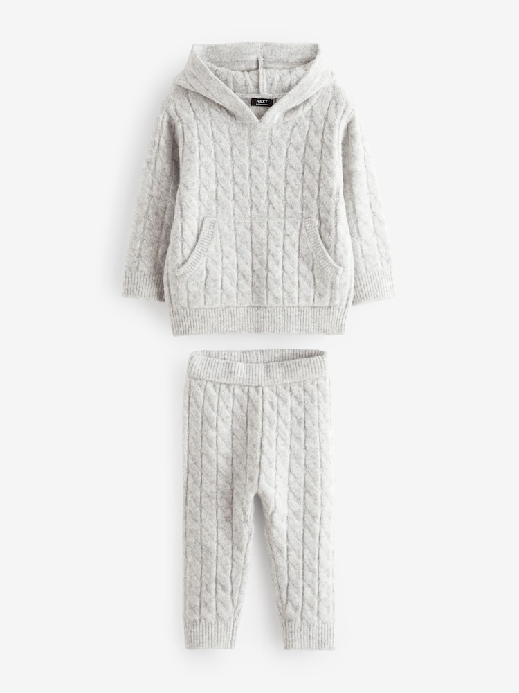 Grey Cable Knit Hoodie and Jogger Set (3mths-7yrs) - Image 2 of 2