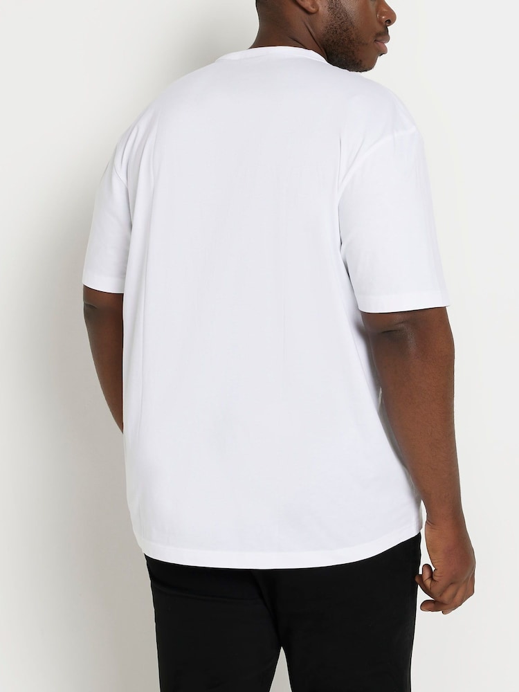 River Island White 100% Cotton Big & Tall Regular Fit T-Shirt - Image 2 of 5