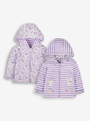 JoJo Maman Bébé Lilac Purple Bunny & Cat Appliqué Reversible Hoodie With Pet In Pocket - Image 1 of 5