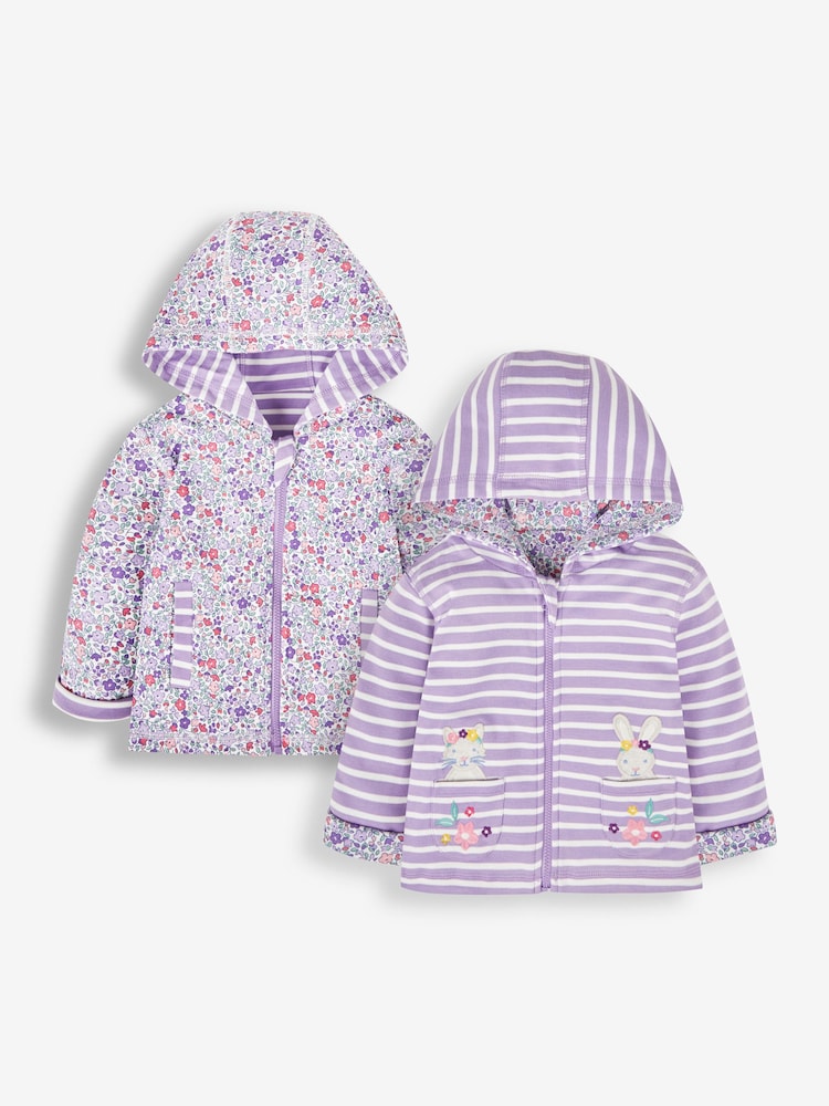 JoJo Maman Bébé Lilac Purple Bunny & Cat Appliqué Reversible Hoodie With Pet In Pocket - Image 1 of 5