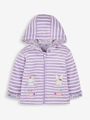 JoJo Maman Bébé Lilac Purple Bunny & Cat Appliqué Reversible Hoodie With Pet In Pocket - Image 2 of 5