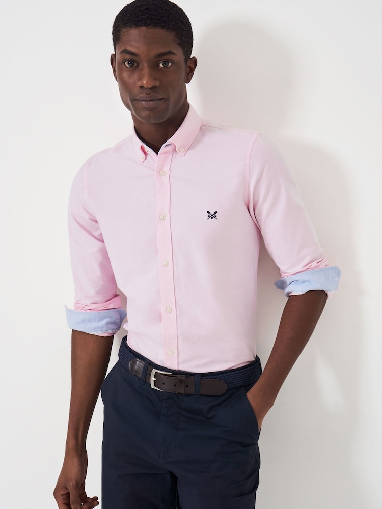 Crew Clothing Pink Slim Fit 100% Cotton Oxford Shirt - Image 1 of 5