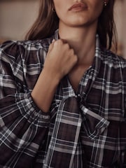 Mint Velvet Brown Checked Cotton Tie Neck Blouse - Image 5 of 8