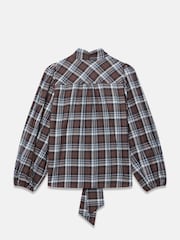 Mint Velvet Brown Checked Cotton Tie Neck Blouse - Image 8 of 8