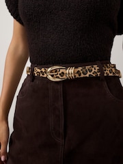 Mint Velvet Brown Leopard Print Textured Belt - Image 1 of 4