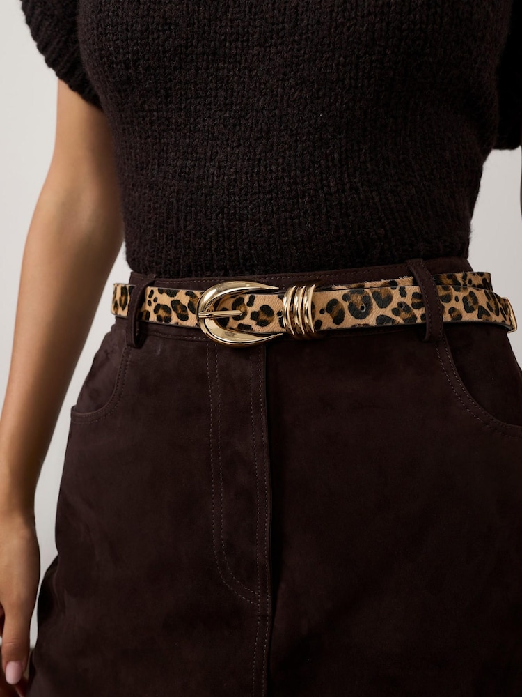 Mint Velvet Brown Leopard Print Textured Belt - Image 1 of 4 Mint Velvet Brown Leopard Print Textured Belt - Image 1 of 4