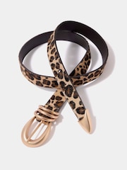 Mint Velvet Brown Leopard Print Textured Belt - Image 3 of 4