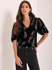 Mint Velvet Black Velvet Butterfly Detail Top - Image 3 of 8