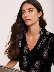 Mint Velvet Black Velvet Butterfly Detail Top - Image 4 of 8