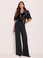 Mint Velvet Black Velvet Butterfly Detail Top - Image 5 of 8