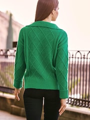 Sosandar Green Cable Zip Collar Jumper - Image 2 of 5