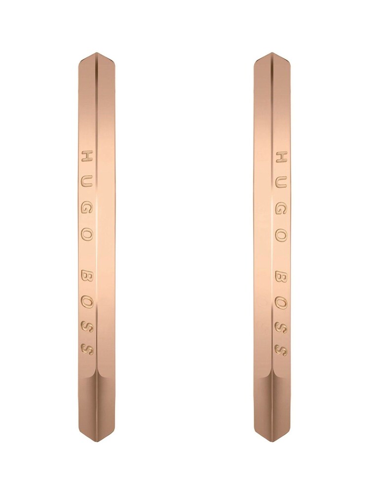 BOSS Gold Tone Insignia Carnation Hoop Earrings - Image 2 of 2