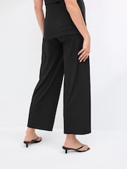 Black Maternity Rib Wide Leg Trousers - Image 3 of 8