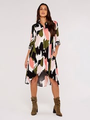 Apricot Green White & Pink Brushstroke Print Dress - Image 1 of 4