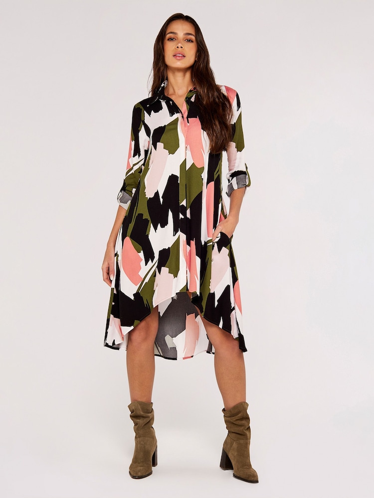Apricot Green White & Pink Brushstroke Print Dress - Image 1 of 4