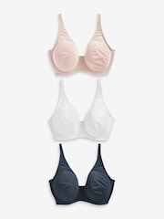 Navy Blue/Pink/White Non Pad Full Cup DD+ Cotton Blend Ultimate Comfort Bras 3 Pack - Image 2 of 5