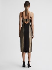 Reiss Gold Mina Metallic Bodycon Midi Dress - Image 4 of 4