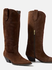 Mint Velvet Brown Dakota Suede Knee High Cowboy Boots - Image 3 of 4