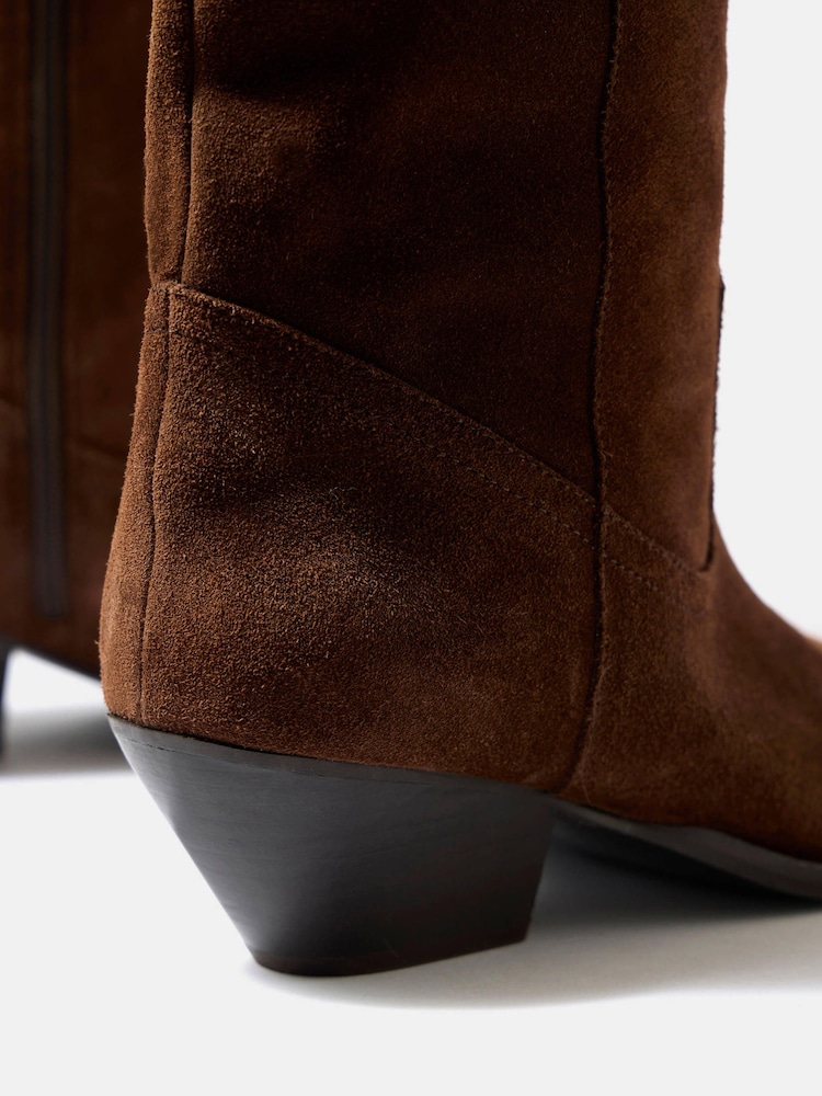 Mint Velvet Brown Dakota Suede Knee High Cowboy Boots - Image 4 of 4 Mint Velvet Brown Dakota Suede Knee High Cowboy Boots - Image 4 of 4