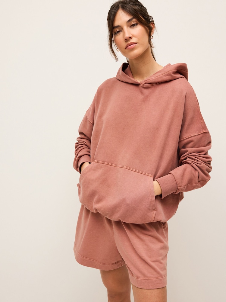 Pink Oversized Relaxed Fit Longline Washed Hoodie - Image 1 of 7