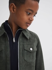 Reiss Forest Green Pike 9-14 yrs Suede Zip Through Jacket - Image 1 of 6