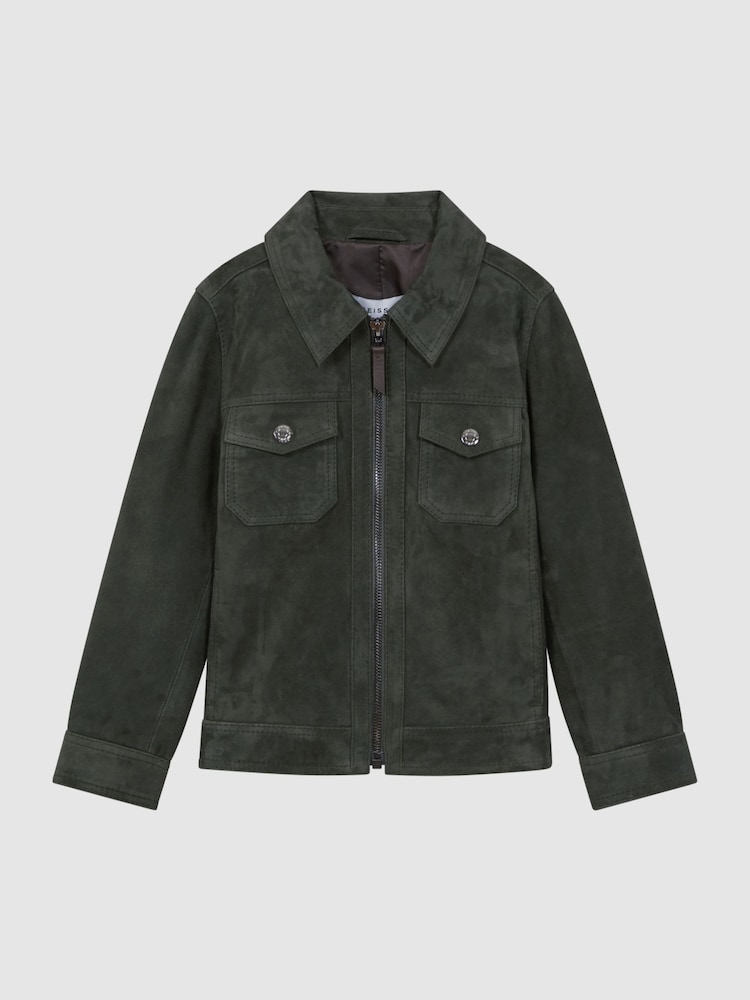 Reiss Forest Green Pike 9-14 yrs Suede Zip Through Jacket - Image 2 of 6