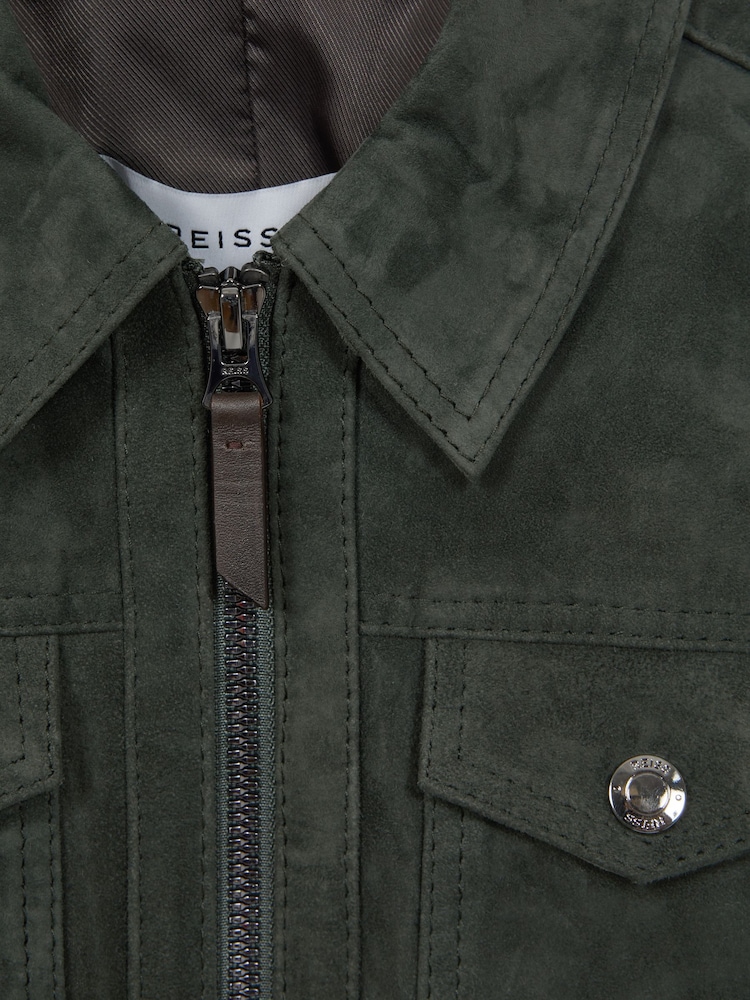 Reiss Forest Green Pike 9-14 yrs Suede Zip Through Jacket - Image 6 of 6