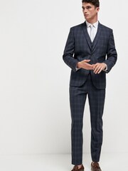 Navy Blue Tailored Fit Tailored Fit Signature TG Di Fabio 100% Wool Check Suit: Jacket - Image 1 of 3