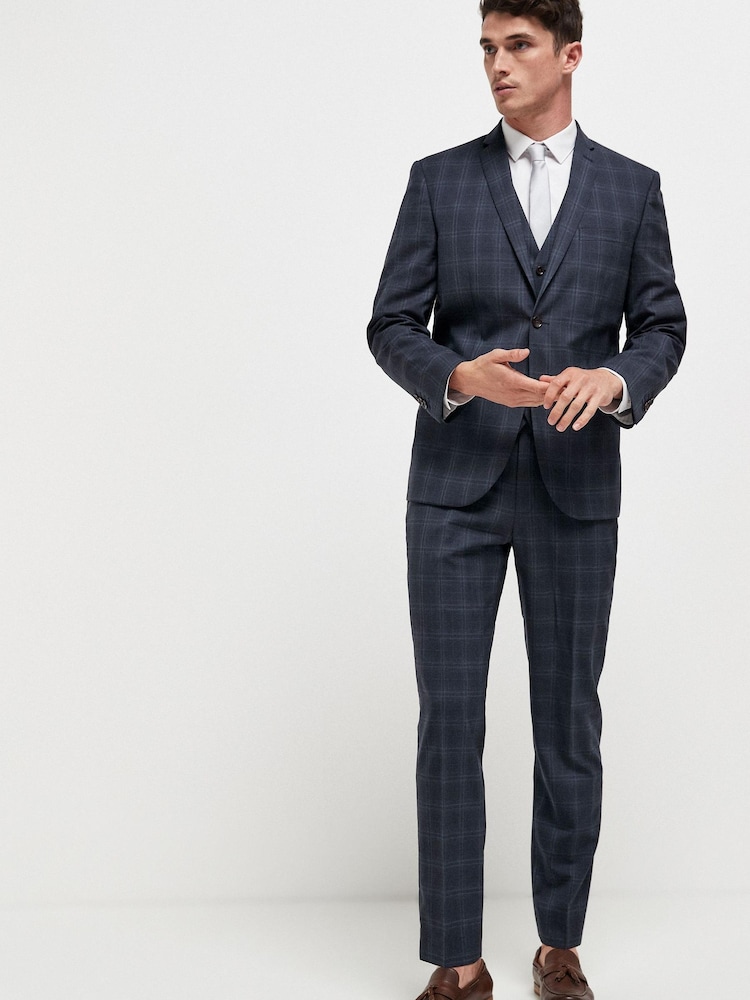 Navy Blue Tailored Fit Tailored Fit Signature TG Di Fabio 100% Wool Check Suit: Jacket - Image 1 of 3