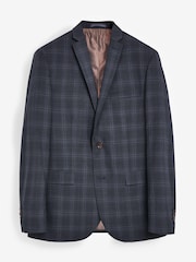 Navy Blue Tailored Fit Tailored Fit Signature TG Di Fabio 100% Wool Check Suit: Jacket - Image 3 of 3