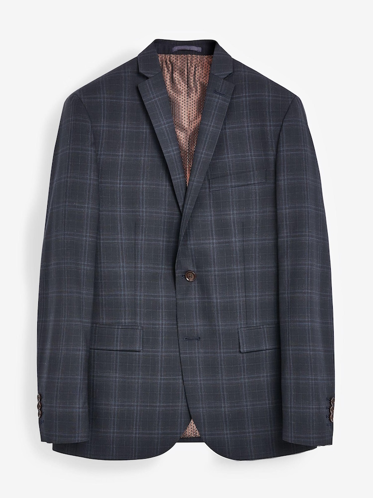 Navy Blue Tailored Fit Tailored Fit Signature TG Di Fabio 100% Wool Check Suit: Jacket - Image 3 of 3
